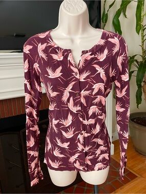 A New Day Purple/Burgundy Exotic Birds Lightweight Cardigan Sweater XS